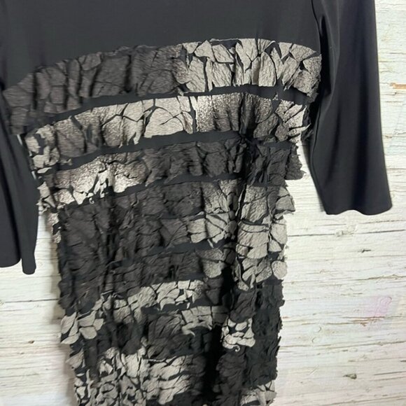 Frank Lyman Design Black and Gray Sheath Midi Dress ruffle tiered size 10 - Picture 4 of 5